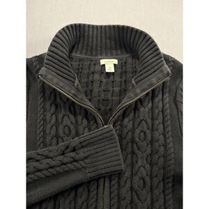 L.L. Bean Cable Knit Full Zip Sweater Womens M Black Chunky Knit Mock Neck